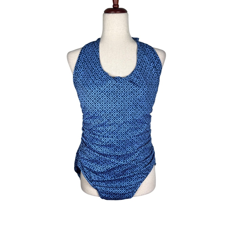 Lands' End Swimsuit One Piece Womens‎ 14 Blue Nylon Classic Ruched Tummy Control - Picture 2 of 9